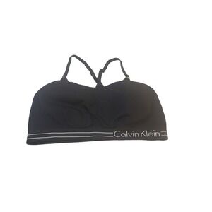 Calvin Klein Performance Womens Logo Nylon Stretch Bralette Black L Yoga Pilates